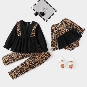 Sibling Matching Contrast Leopard Print Long-sleeve Sets