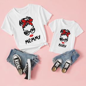 Letter Print Sunglasses Girl Short-sleeve Cotton Tee Mommy and Me Matching T-shirts