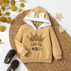 Toddler Girl Letter Crown Print Ear Design Hoodie Sweatshirt