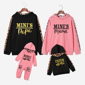 Family Matching Letter Print Solid Splicing Leopard Long-sleeve Hoodies