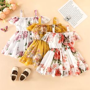 Toddler Girl Floral Print Ruffled Off Shoulder Strap Dress