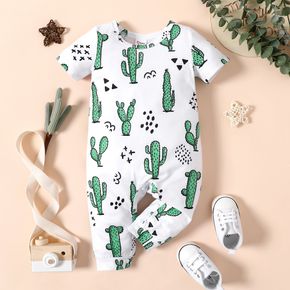 Kurzarm-Jumpsuit mit durchgehend grünem Kaktus-Print für Jungen/Mädchen