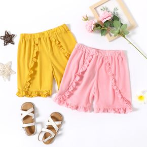 Kid Girl solid color fuffled design Elasticized Casual pants / Sweatpants / Harem pants