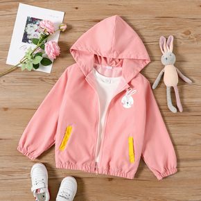 Kid Girl Rabbit Floral Print Zipper Pink Hooded Jacket ( Layering Tee is NOT included)
