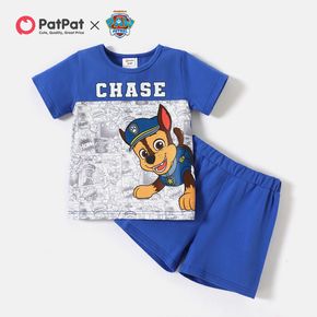 PAW Patrol 2-piece Toddler Boy Letter Print Colorblock Cotton Tee and  Elasticized Shorts Set