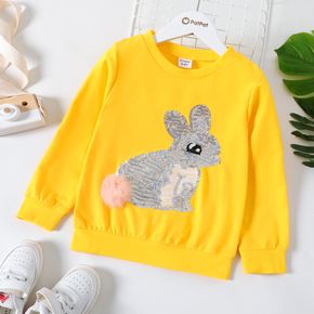 Easter Kid Girl Rabbit Embroidered Sequin Pompom Design Pullover Sweatshirt