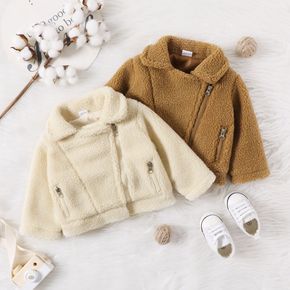 Baby Boy/Girl Thickened Fuzzy Fleece Lapel Long-sleeve Zip Jacket