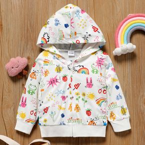 Toddler Girl Animal Floral Fruit Letter Print Zipper Hooded Jacket