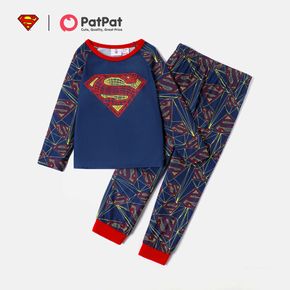 Superman 2-piece Kids Boy Superman Logo Long-sleeve Top and Allover Print Pants Set