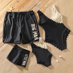 Family Matching Colorblock Letter Print Swimsuit