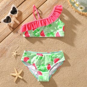 2-piece Kid Girl Watermelon Print Ruffled Top and Briefs Bikini Swimsuit Set