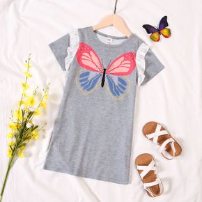 Kid Girl Butterfly Print Schiffy Design Short-sleeve Dress