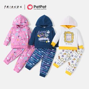 Friends 2-piece Baby Boy/Girl Graphic Hooded Sweatshirt and Allover Pants Set