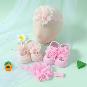 2-pack Newborn Baby Pure Color Floral Decor Socks and Headband Set for Girls