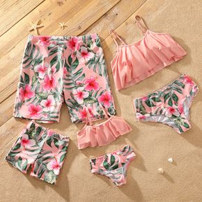 Family Matching All Over Pink Floral Print Two Piece Swimsuits