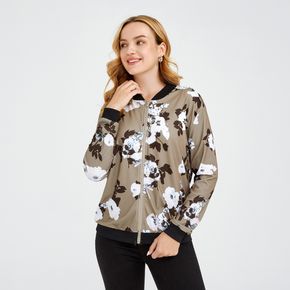 Allover Floral Print Long-sleeve Zip Up Jacket