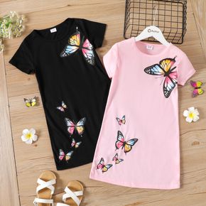 Kid Girl Butterfly Print Short-sleeve Tee Dress