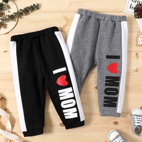 Baby Boy Love Heart and Letter Print Fleece Lined Sweatpants Track Pants