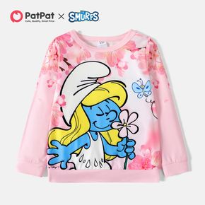Smurfs Kid Girl Floral Print Pink Pullover Sweatshirt