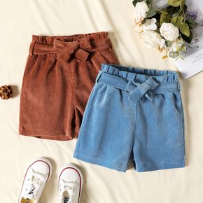 Toddler Girl Solid Color Belted Corduroy Paperbag Shorts