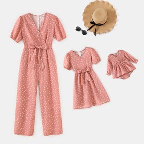 Pink Polka Dot Bow-knot Jumpsuits for Mommy and Me