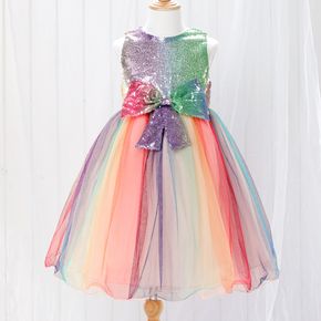طفل فتاة التدرج اللون مطرزة bowknot تصميم بلا أكمام فستان حفلة شبكة