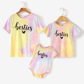Tie Dye Letter Print Round Neck Short-sleeve T-shirts for Mom and Me
