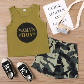 Muttertag 2-teiliges ärmelloses T-Shirt mit Buchstabendruck für Kinder und Shorts mit Tarnmuster