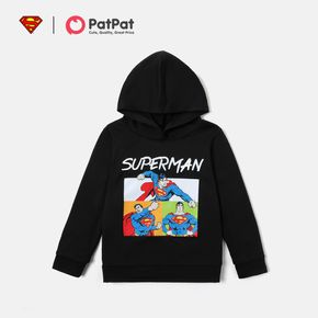 Superman Kid Boy Letter Print Black Hoodie Sweatshirt