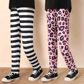 Kid Girl Stripe/Leopard Print Elasticized Leggings