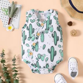 Baby Boy All Over Cactus Print Button Up Sleeveless Romper