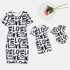Valentine's Day All Over Letter Print Short-sleeve Bodycon T-Shirt Dress for Mom and Me