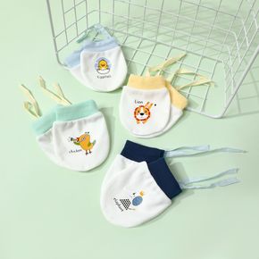 2-pack Baby Cute Cartoon Print Adjustable Drawstring Anti-scratch Glove Set