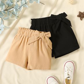 Bermuda menina 100% algodão design bowknot cor sólida paperbag shorts