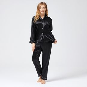 Button Up Long-sleeve Tee and Pants Pajamas Lounge Set