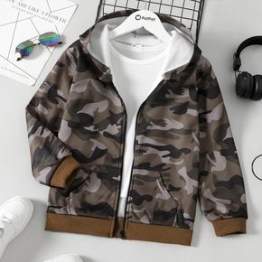 Kid Boy Camouflage Print Fleece gefütterter Reißverschluss Kapuzenjacke Sweatshirt