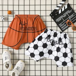 Toddler Boy Letter Basketball/Football Print Elasticized Sporty Shorts