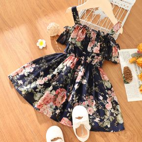 Toddler Girl Floral Print Ruffled Off Shoulder Strap Dress
