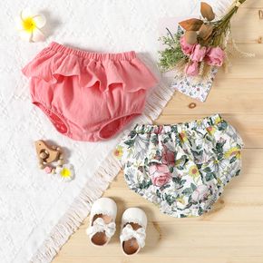Baby Girl 100% Cotton Solid/Floral Print Elasticized Waist Ruffle Shorts