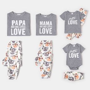 familienpassende Kurzarm-Pyjamas mit Buchstaben- und Faultier-Print (schwer entflammbar)