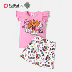 PAW Patrol 2-piece Toddler Girl Flutter-sleeve Pink Cotton Tee and Letter Heart Print Skirt Set