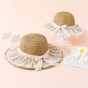 Lace Bow Straw Bucket Hat for Mom and Me