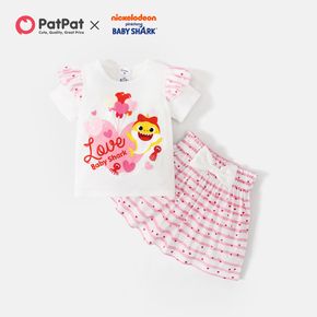 Baby Shark 2-piece Toddler Girl Love and Heart Print Tee and Skirt Set