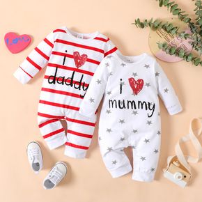 Mother's Day Baby Boy/Girl 95% Cotton Long-sleeve Love Heart Letter Print Stars/Striped Jumpsuit