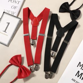 Pure Color Adjustable Elastic Suspender and Bow Tie Set for Boys and Girls