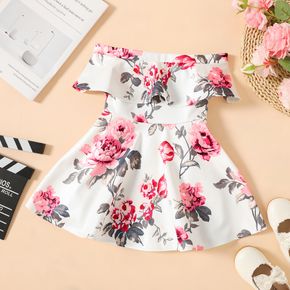 Toddler Girl Floral Print Off Shoulder Sleeveless Dress