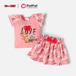 Tom and Jerry 2-piece Toddler Girl Heart Print Pink Tee and Allover Skirt Set