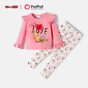 Tom and Jerry 2-piece Toddler Girl Ruffle and Heart Print Tee and Pants Set