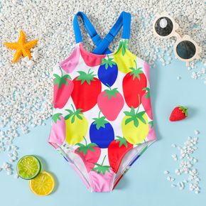 Baby Girl All Over Colorful Tomato Print Spaghetti Strap One-Piece Swimsuit