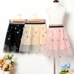 Kid Girl Stars Sequin Design Elasticized Mesh Skirt